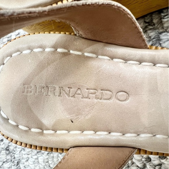 Bernardo Kate beige tan leather wooden platform clear heel ankle strap sandals 9 - Picture 9 of 14